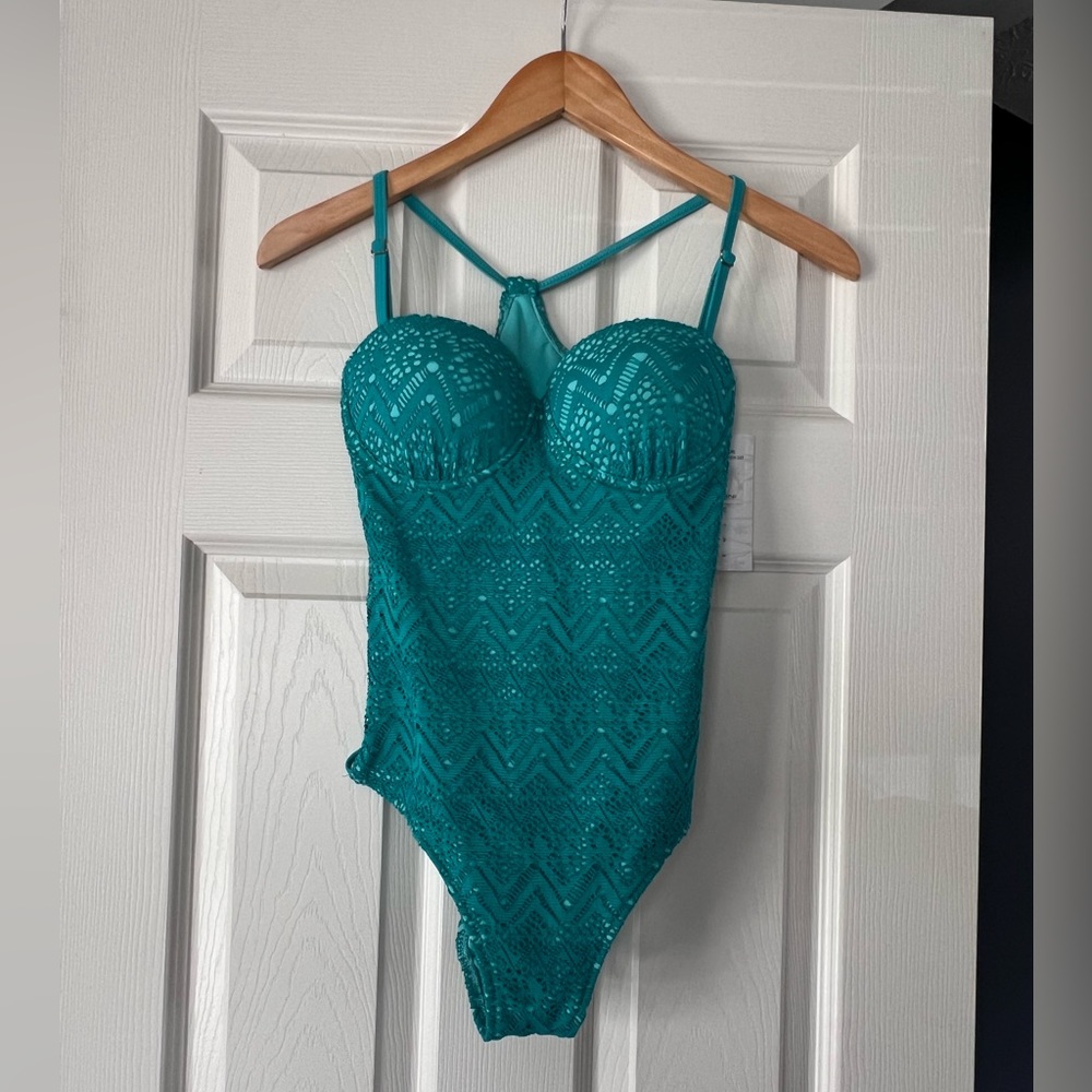 NWT TINIBIKINI Teal Cage One Piece Racer Back Swimsuit Size S